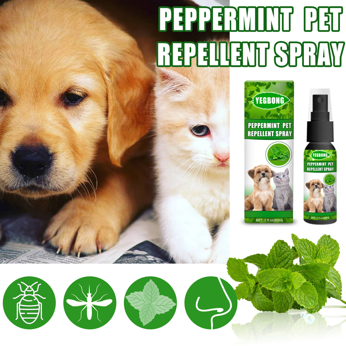 Vaporisateur anti-acariens à la menthe pour animaux, 60 ml