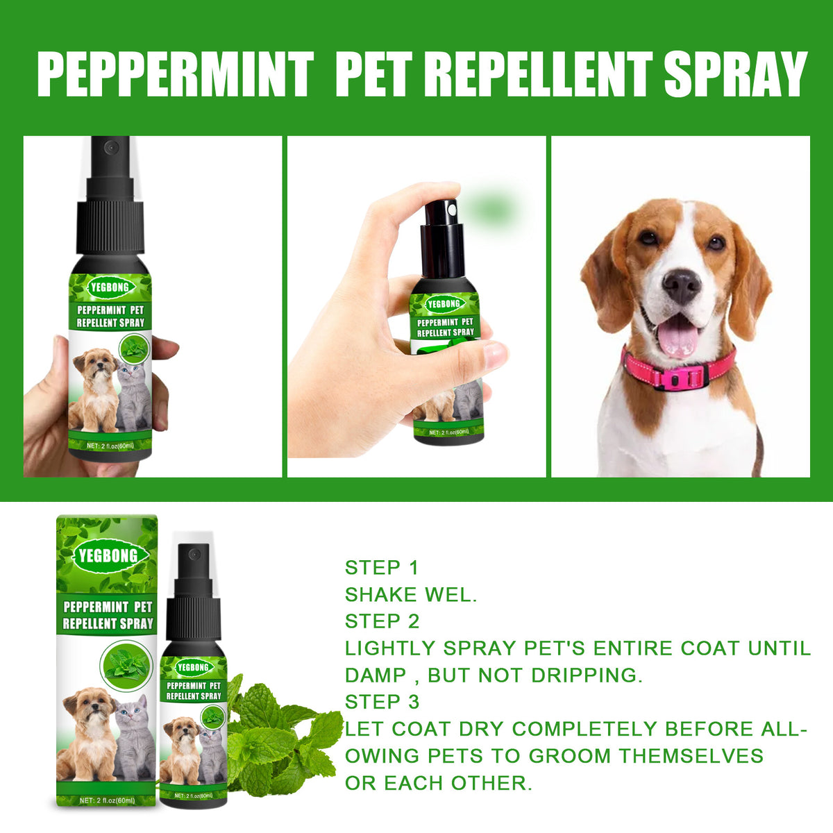 Vaporisateur anti-acariens à la menthe pour animaux, 60 ml